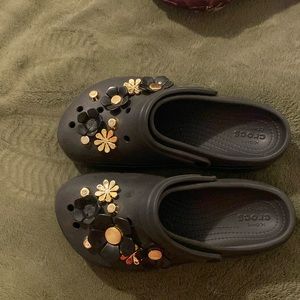 Black Floral platform crocs